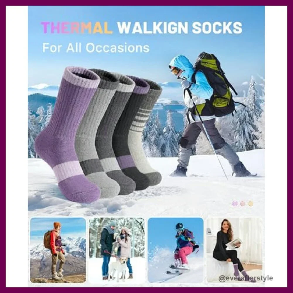 Merino Wool Thermal Crew Socks Women's Hiking Winter Warm Cushioned